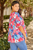 V Neck Dolman Sleeve Plus Size Floral Blouse