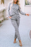 Animal Print V Neck Pullover and Pants Lounge Set