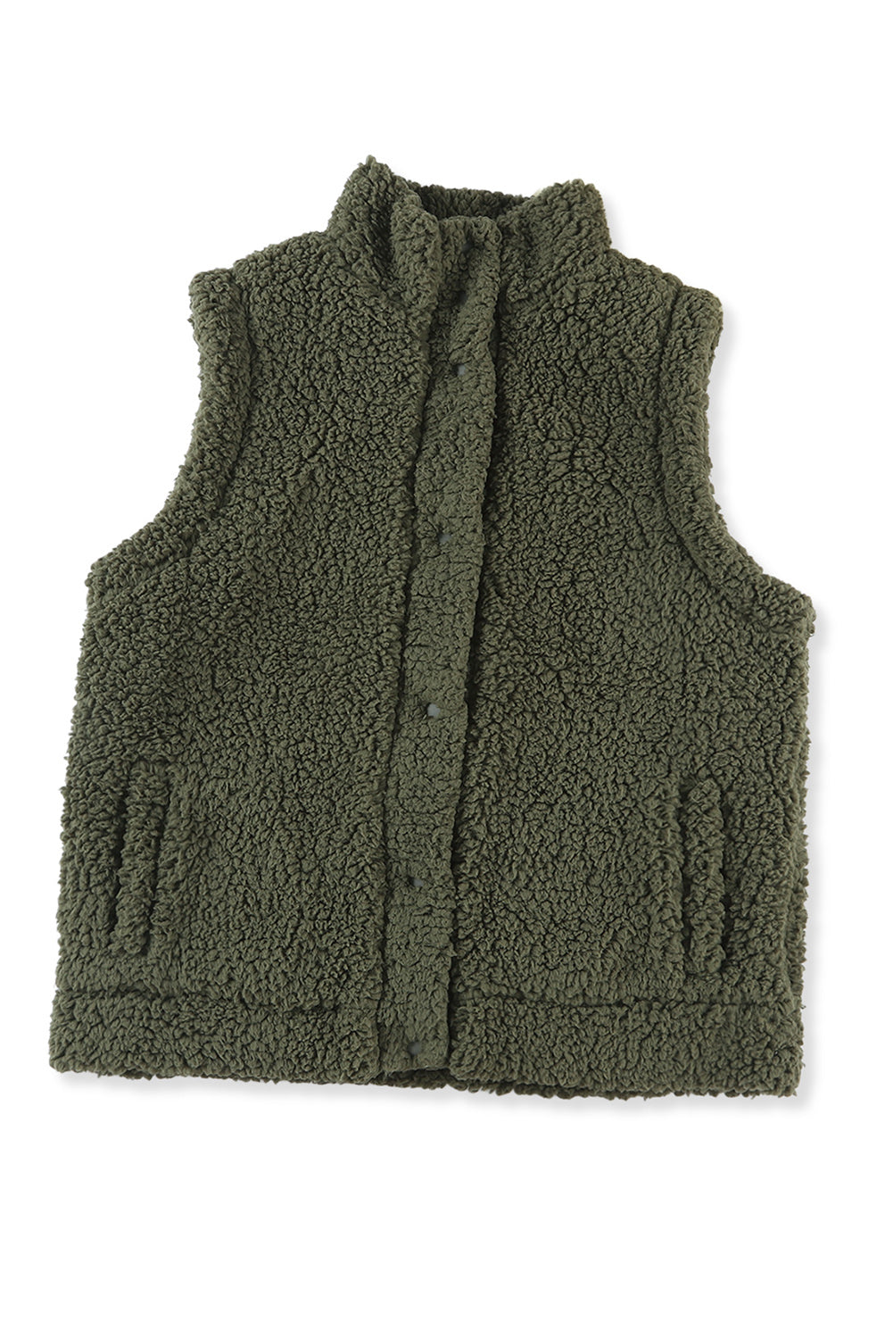 Snap Button Pocketed Sherpa Vest Jacket