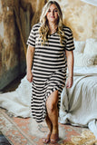 Stripe Print V Neck Maxi Dress with Side Splits