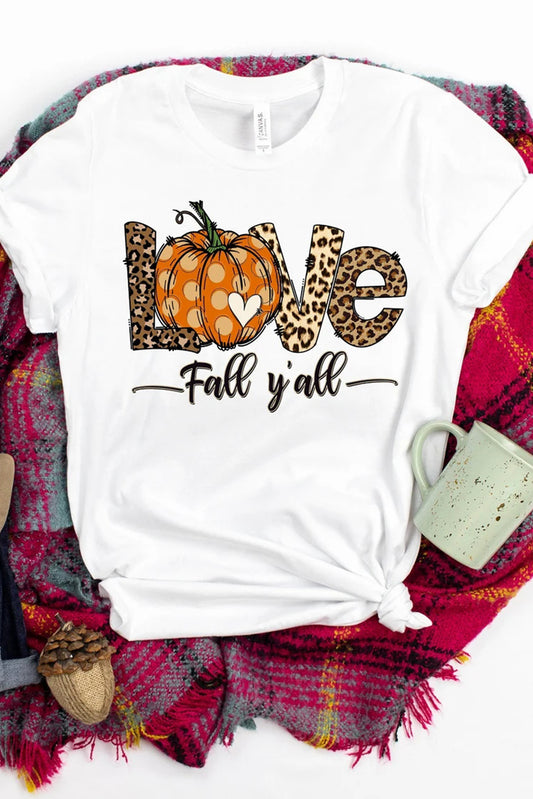 LOVE Leopard Pumpkin Graphic Print Crew Neck T Shirt