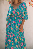 Robe longue florale style Boho vert à col en V profond