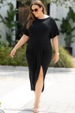 Side Split High Waist Short Sleeve Plus Size Maxi Dress