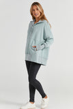 Turquoise Batwing Sleeve Pocketed Henley Hoodie