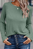 Khaki Ribbed Round Neck Knit Long Sleeve Top