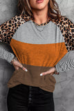 Leopard Striped Color Block Long Sleeve Blouse