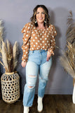 Plus Size Polka Dot Ruched Neckline Puff Sleeve Blouse