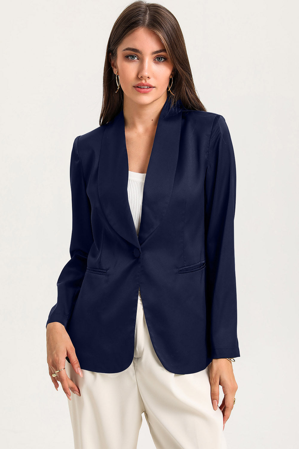 Blazer à simple boutonnage et col à col abricot avec poches 