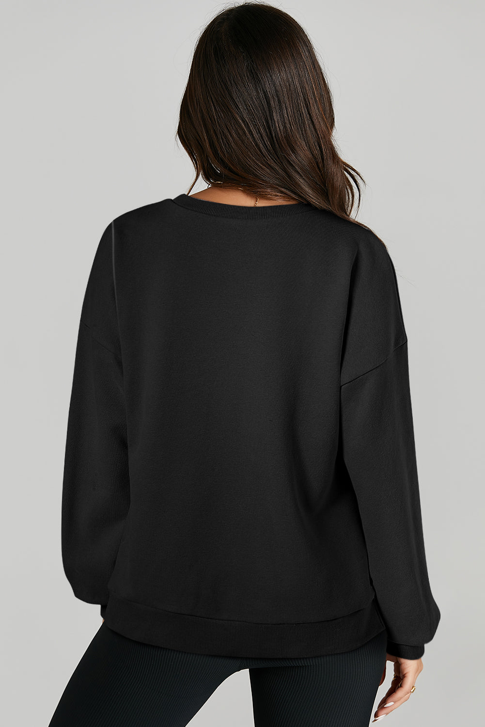 Parchment Solid O Neck High Low Hem Pullover Sweatshirt