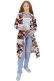 Plus Size Geometric Print Open Front Long Cardigan