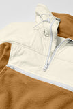 Fleece Patchwork Color Block Zip Funnel Neck Sweatshirt