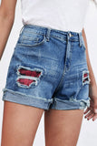 Floral Patchwork Rolled Hem Denim Shorts