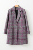 Pink Plaid Lapel Collar One Button Midi Coat