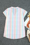 Multicolor Striped Pintuck Tiered Cap Sleeve Blouse