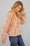 Split V Neck Floral Blouse