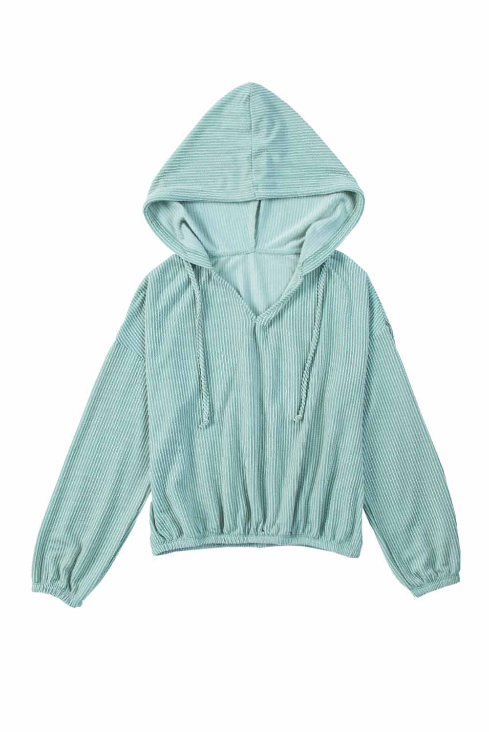 Loose Fit Ribbed V Neck Hoodie