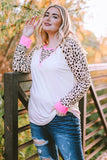 Leopard Patchwork Long Sleeve Plus Size Top