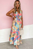 Abstract Print O-ring Cut out Long Sleeve Maxi Dress