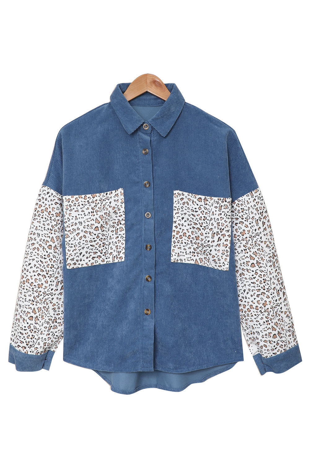 Leopard Patchwork Corduroy Buttoned Shirt Jacket