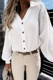 Turn-down Collar V Neck Crinkled Cuffed Shirt