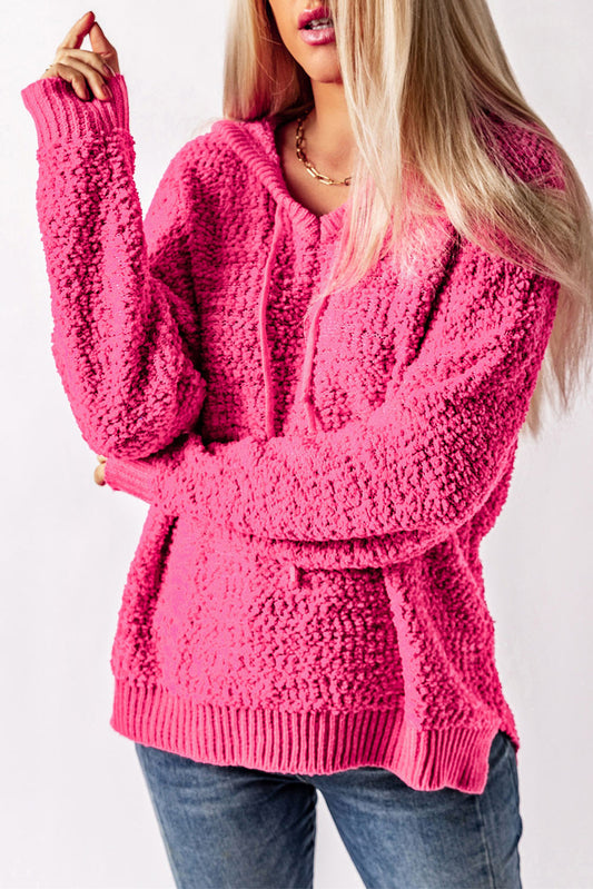 Loose Popcorn Textured Hooded Sweater