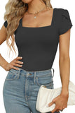 Overlap Short Sleeve Square Neck Bodysuit