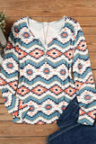 Aztec Geometric Print Long Sleeve Henley Top