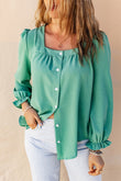 Flounce Sleeve Square Neck Button-Up Shirt