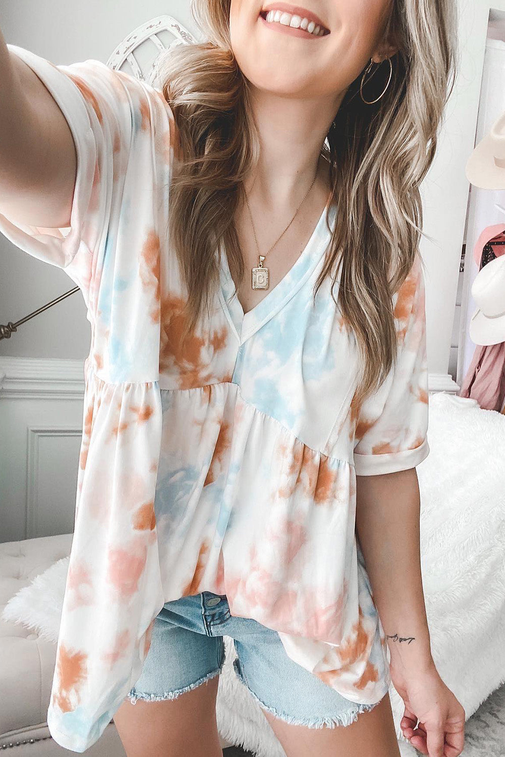 Tie Dye Flowy Short Sleeve Top