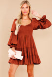 Boho Solid Shirred Ruffle Mini Dress