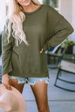 Green Waffle Knit High Slits Oversized Top