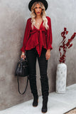 Textured Tie Front Peplum Blouse