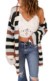 Striped Color Block Hollowed Knit Cardigan