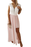 Lace Crochet High Waist Maxi Dress with Side Split