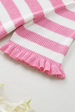 Striped Ruffled Short Sleeve O-neck Knit Sweater Top