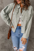 Raw Hem Flap Pockets Cropped Corduroy Jacket