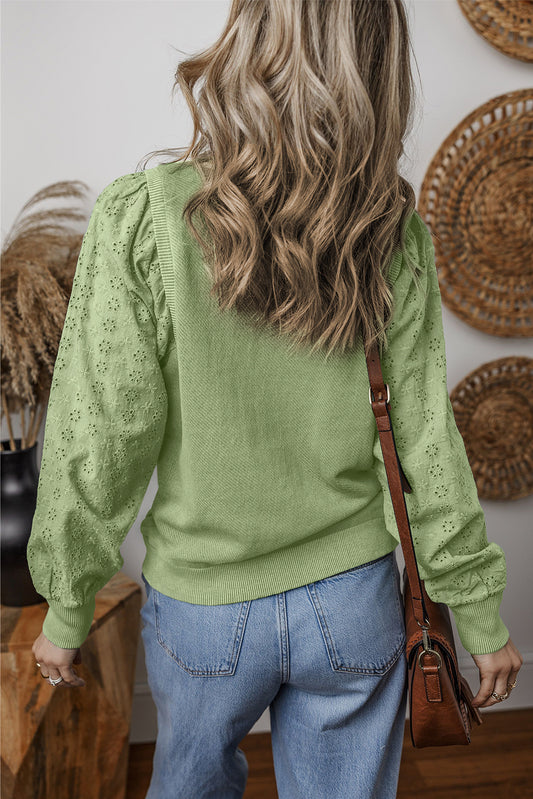 Mist Green Solid Patchwork Sleeve Round Neck Sweatshirt