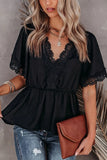 Lace Splicing V Neck Short Sleeve Blouse