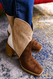 Colorblock Suede Heeled Ankle Booties