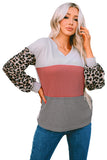 Wild Leopard Contrast Sleeve Colorblock Waffle Knit Top