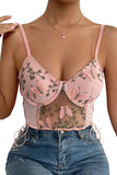 Embroidered Butterfly Side Tie Mesh Bustier Bralette