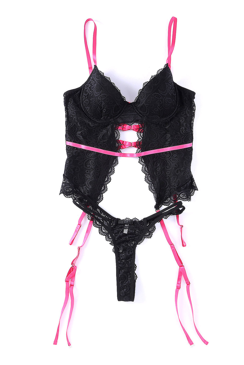 Color Block Lace Lingerie Set with Garter Belt