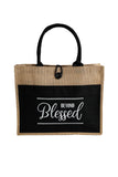 Black BEYOND Blessed Printed Vintage Burlap Bag