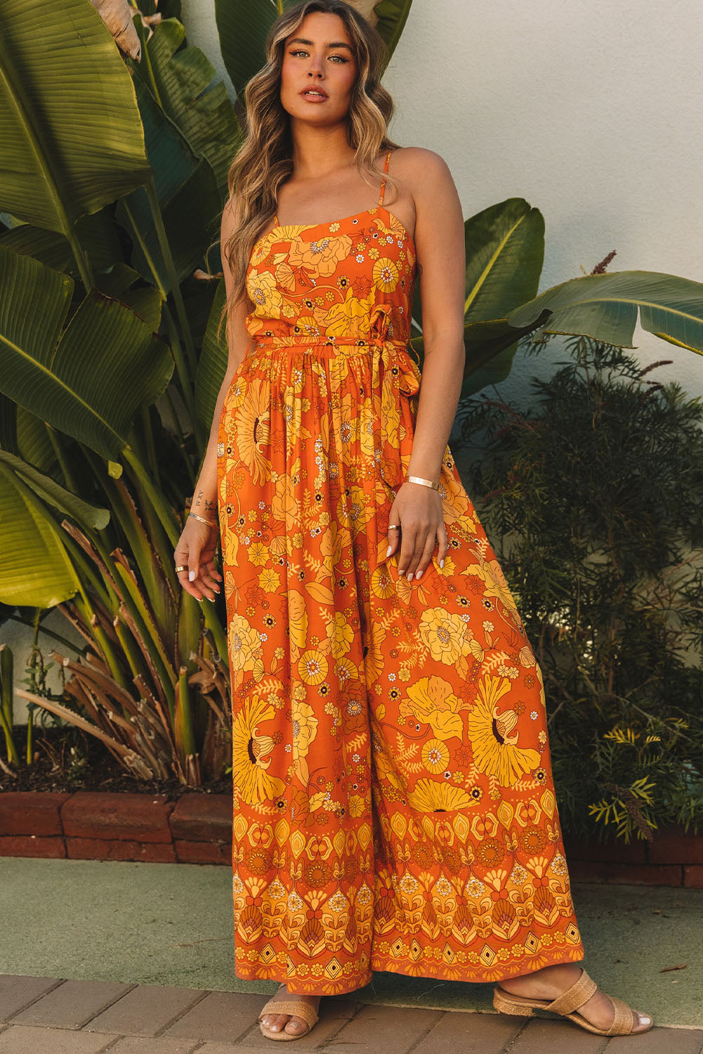 Floral Wide Leg Sleeveless Jumpsuit