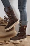 Wool Knit Patchwork Lace Up Leather Boots