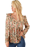 V Neck Ruffled Babydoll Floral Blouse