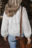 White Eyelet Embroidered V Neck Puff Sleeve Blouse