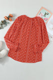 Red Printed Long Sleeve V-Neck Drawstring Shirt