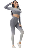 Gradient Thumb Hole Long Sleeve Crop Top and Leggings Yoga Set