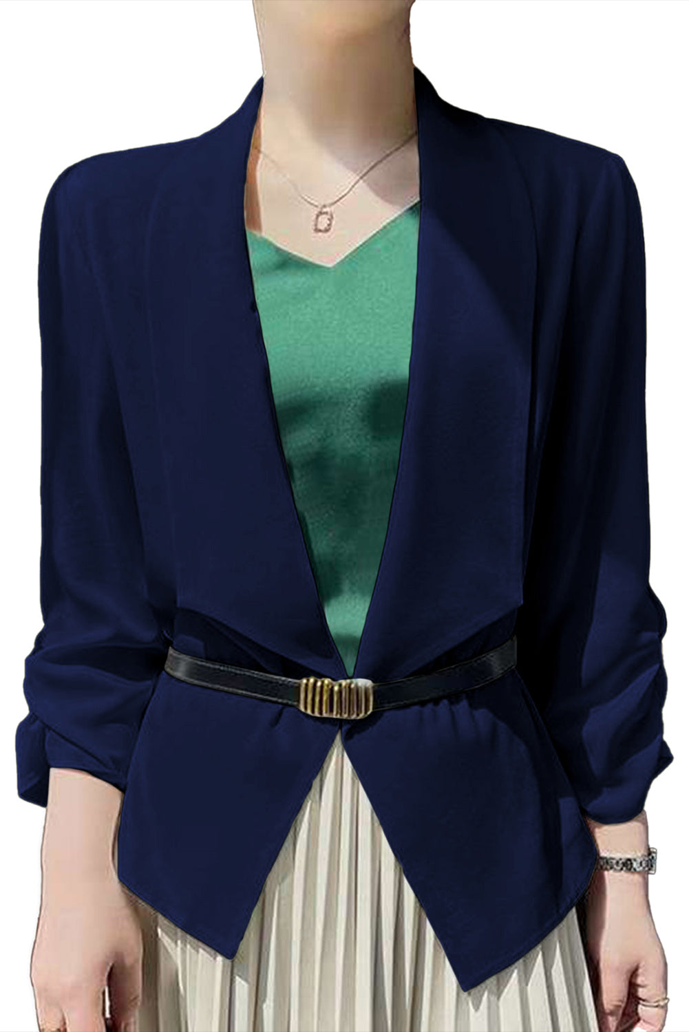 Solid Lapel Collar Satin Blazer